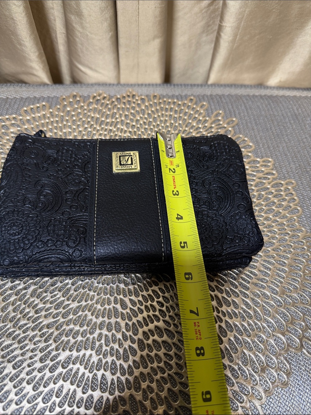Stone Mountain Black Embossed Leather Wristlet Crossbody Bag - Picture 13 of 13
